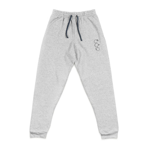 Embroidered Minimalist Joggers — Small Floral Script Accent