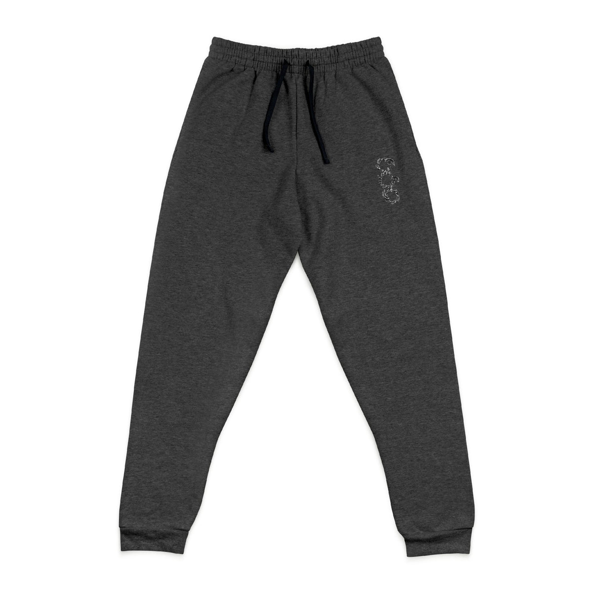 Embroidered Minimalist Joggers — Small Floral Script Accent