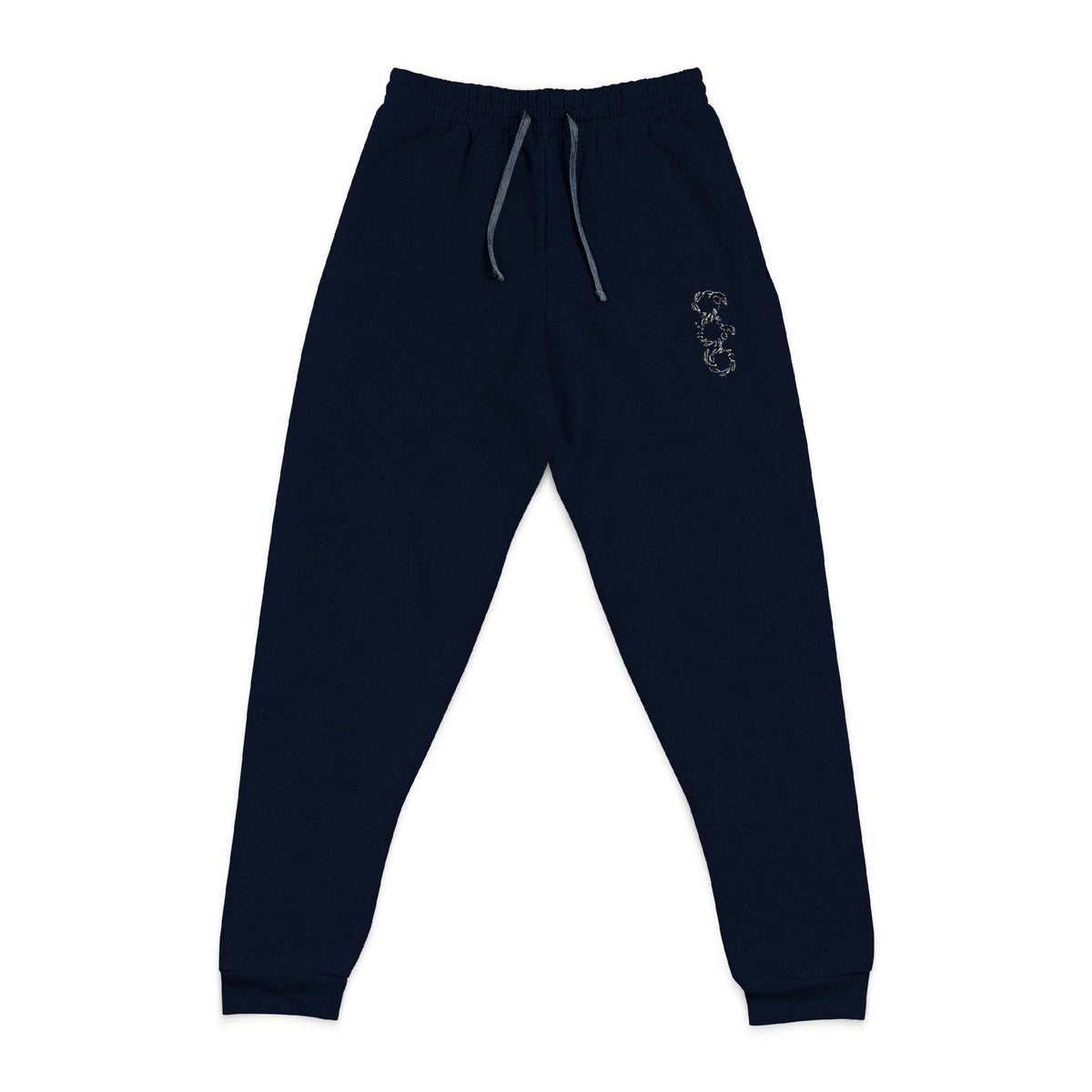 Embroidered Minimalist Joggers — Small Floral Script Accent